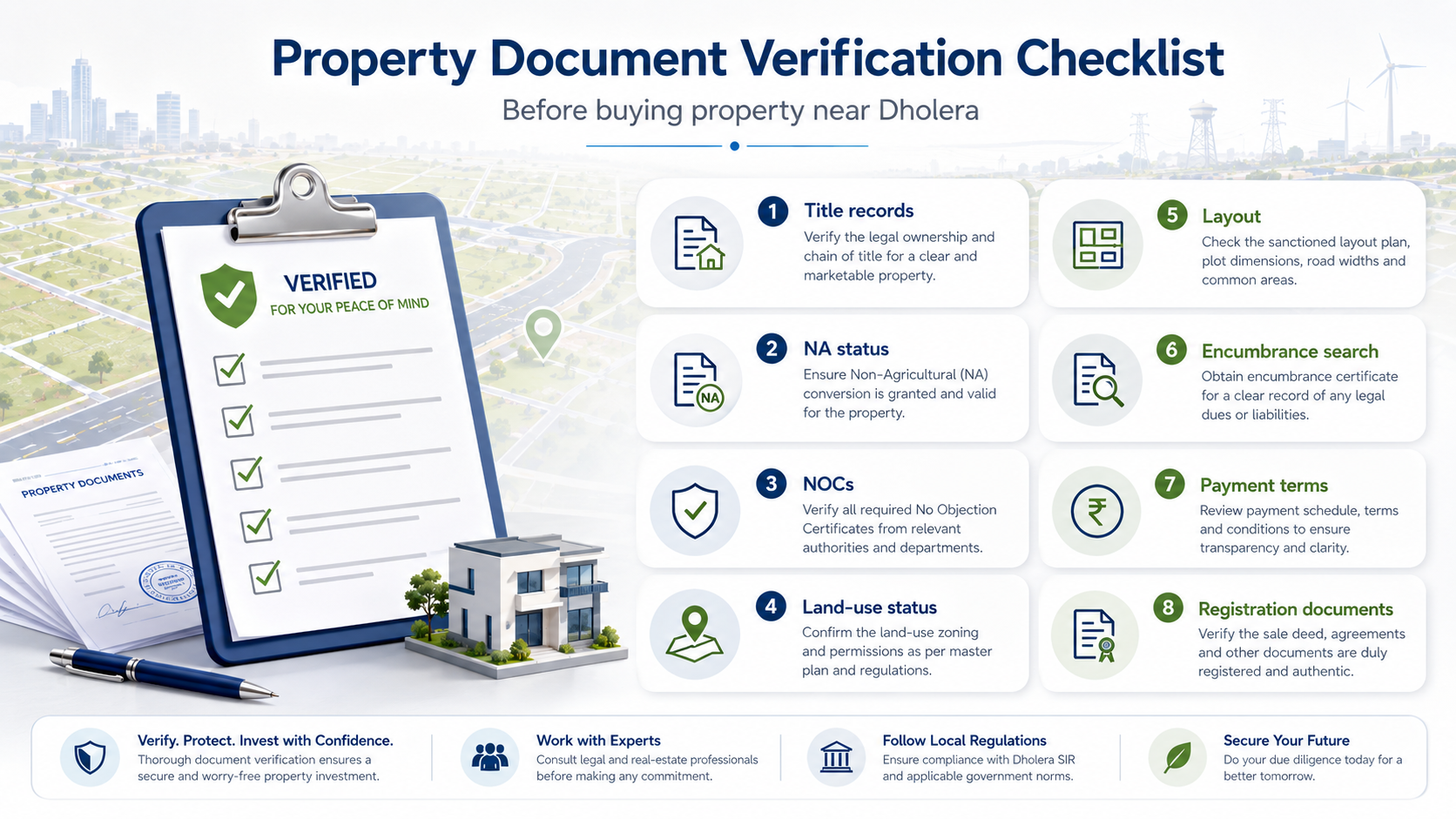 Document-verification checklist for buying property near Dholera