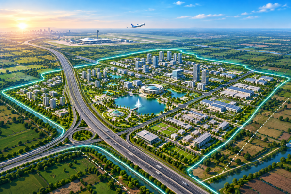 Illustrative aerial view of planned development inside Dholera SIR