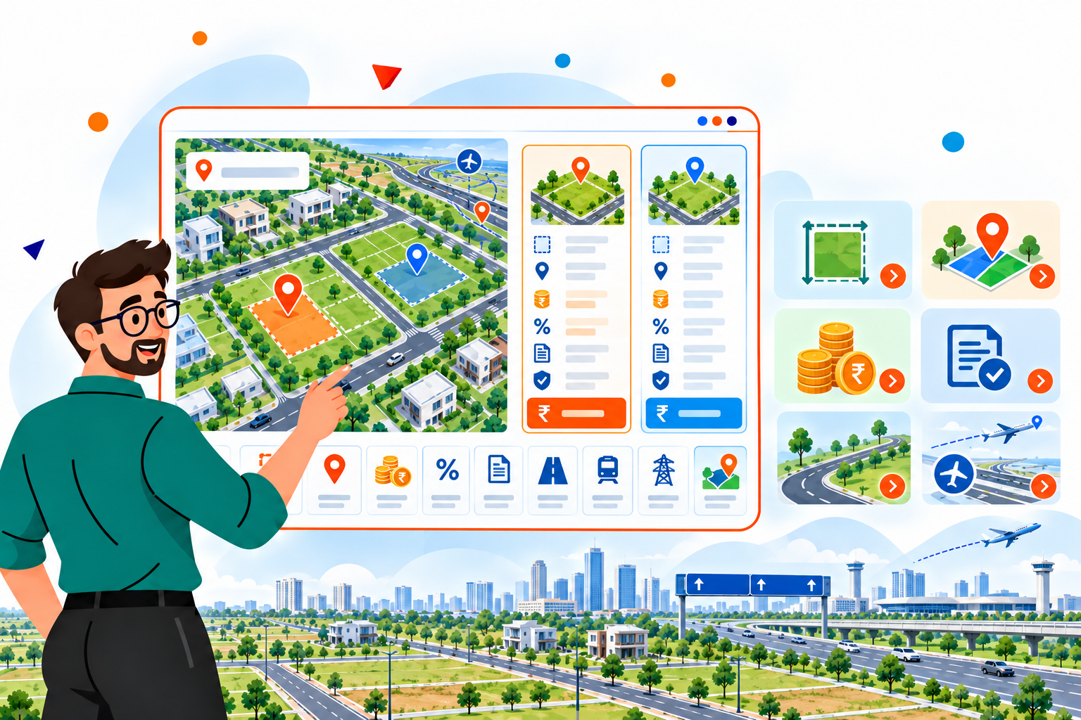 Compare Dholera residential plot costs, project locations, development charges, GST, registration fees and connectivity.